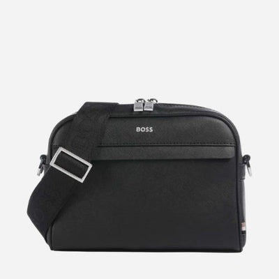 The Zair Black Faux Leather Squared Cross Body Bag by BOSS.