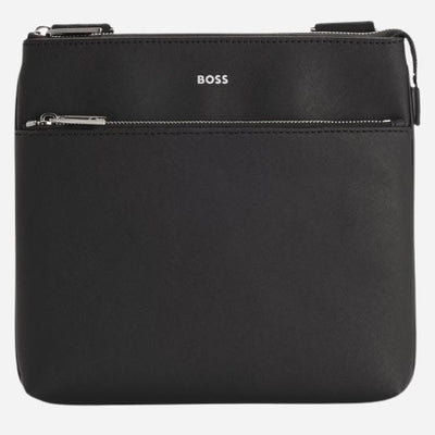 The Zair Black Leather Envelope Bag with Zip Closure by BOSS.