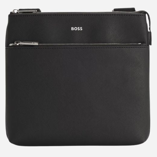 The Zair Black Leather Envelope Bag with Zip Closure by BOSS.