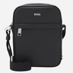 The BOSS Zair NS Zip Black Cross Body Bag with White Logo by BOSS.