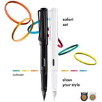 The Safari Glossy Black and White Fountain Pens Set with Decorative Rings by LAMY.