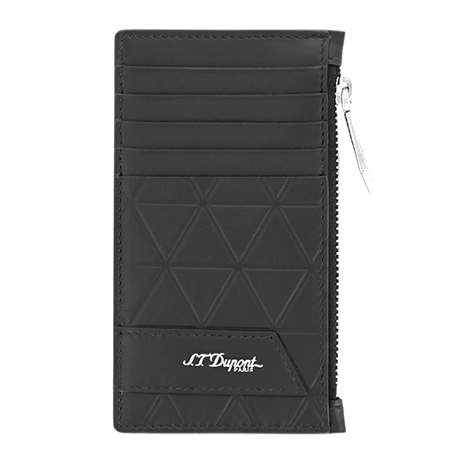 S. T. Dupont Firehead Black Soft Leather 5CC Holder & Coin Purse with the geometric firehead pattern on the leather.
