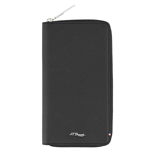 This Neo Capsule Grained Leather Wallet Zip Around by S.T. Dupont has silver hardware including the silver lettering of the brand name.