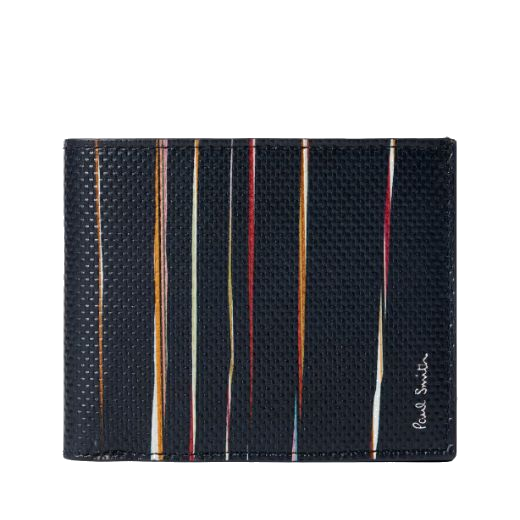 The Woven Navy Leather 'Signature Stripe' Pinstripe Wallet by Paul Smith.