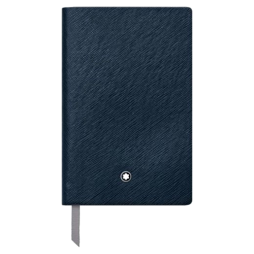 The Montblanc indigo leather A7 lined notebook.