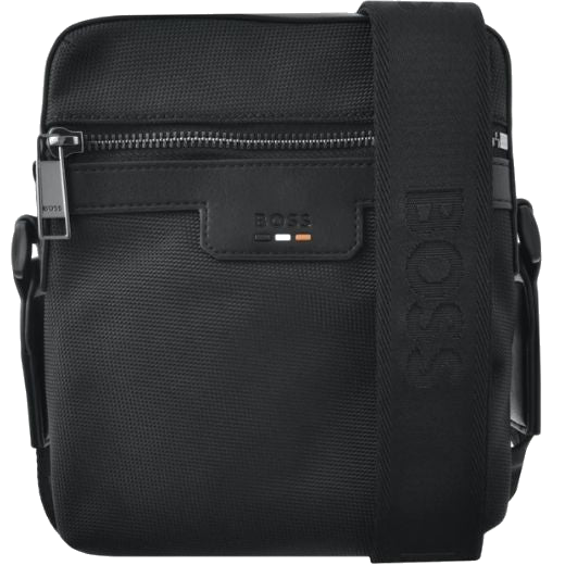 The Ray Black Zip Cross Body Bag with Faux Leather Details by Boss.