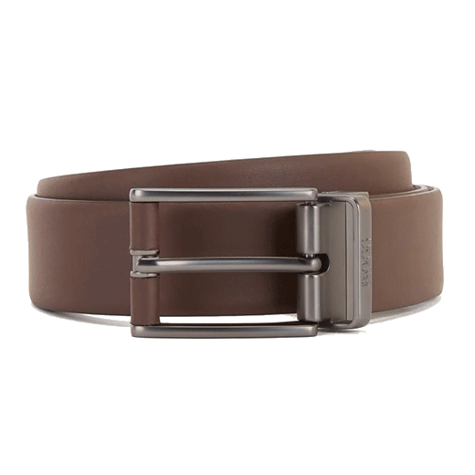 BOSS Gunmetal Buckle Ofelix Brown Leather Reversible Belt