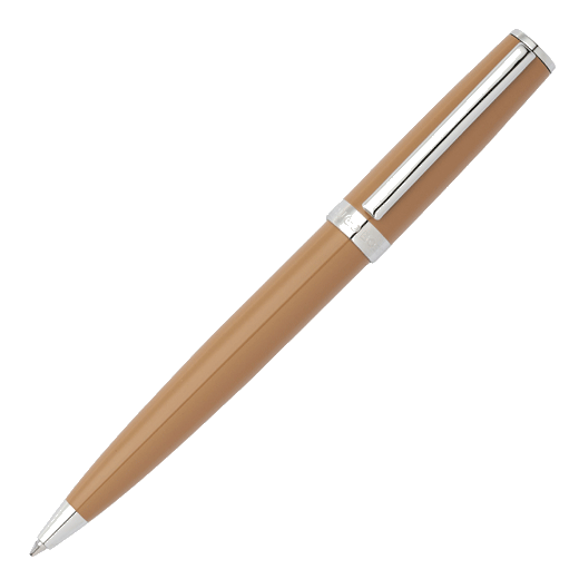 This Gear Icon Camel & Chrome Ballpoint Pen is by Hugo Boss.