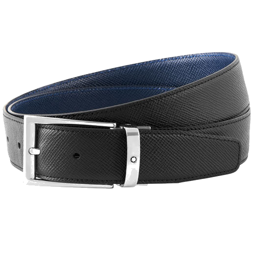 This Trapeze Shiny Palladium Pin Buckle Reversible Black/Blue Belt  is designed by Montblanc.