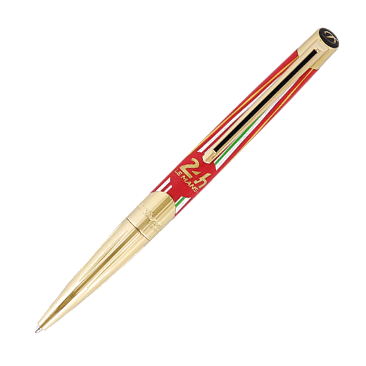 This S. T. Dupont 24hr du Mans Défi Millenium Red & Gold Ballpoint Pen is made with brass coated in gold.