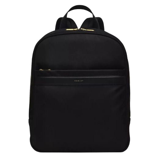 This Holland Park Black Recycled Polyester Zip-Top Backpack by Radley has a top grab handle and two padded shoulder straps.