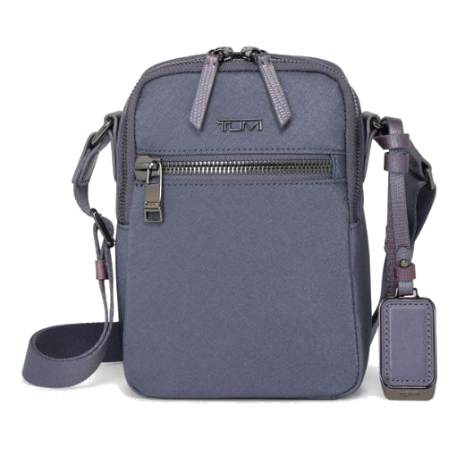 This TUMI Voyageur Blue Shimmer Persia Cross Body Bag has a front zip pocket with polished gunmetal trims.