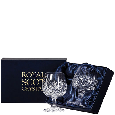 royal scot crystal edinburgh 2 brandy glasses packaging