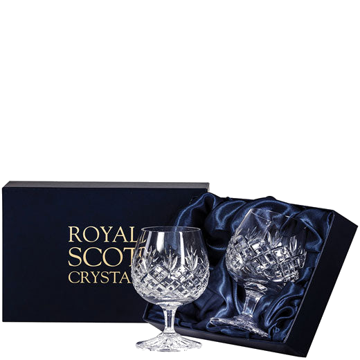 royal scot crystal edinburgh 2 brandy glasses packaging