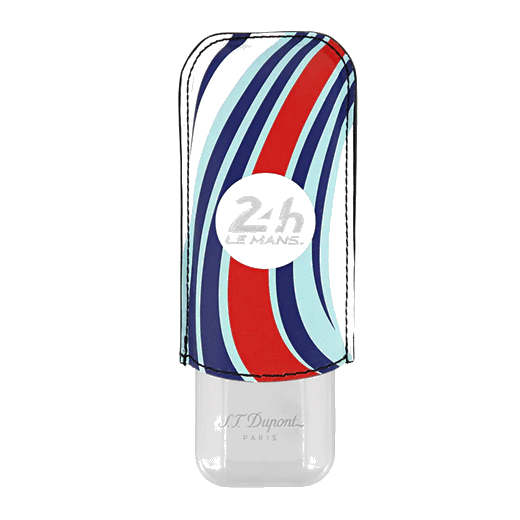 This S. T. Dupont 24H du Mans White & Chrome Double Cigar Case features the striped detailing on the calf leather.