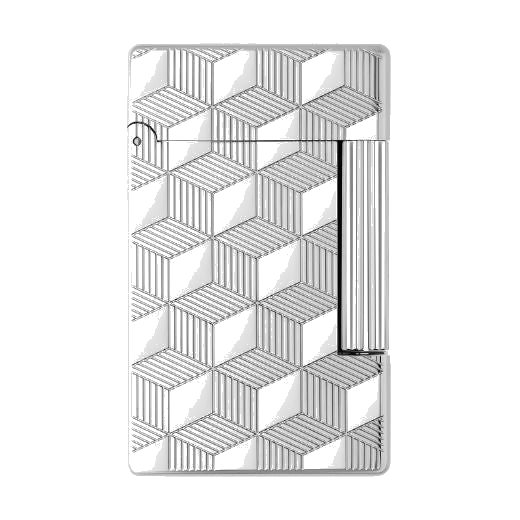This S.T. Dupont Initial Cube Guilloche Palladium Lighter has a cube pattern all over with vertical and horizontal stripes.