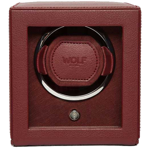 This WOLF Bordeaux Cub Watch Winder with Cover has internal room for 1 watch.