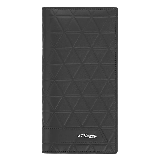 This Firehead Black Soft Leather 7CC Long Wallet by S.T. Dupont has the brand name in silver lettering on the front.