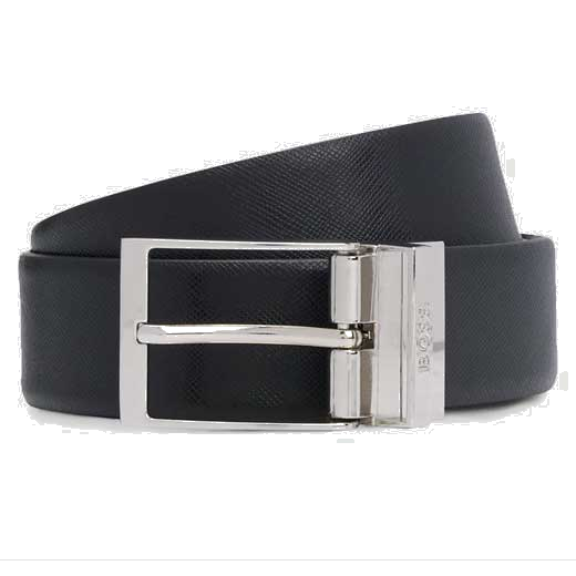 This BOSS black leather belt comes with a branded stainless steel buckle.