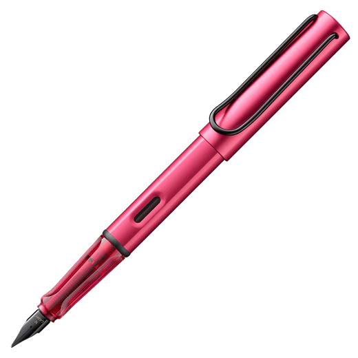 This LAMY AL-Star Fiery Special Edition Fountain Pen has a metallic surface with the barrel and cap made out of aluminum.