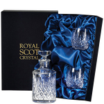 royal scot crystal london round single malt decanter with 2 barrel tumblers packaging