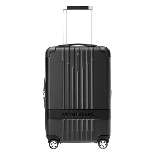 This Montblanc #MY4810 Black Cabin Compact Trolley has four spinner wheels with the Montblanc name engraved.