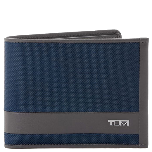 This Navy/Grey Alpha Global Double Billfold Wallet was designed by TUMI.