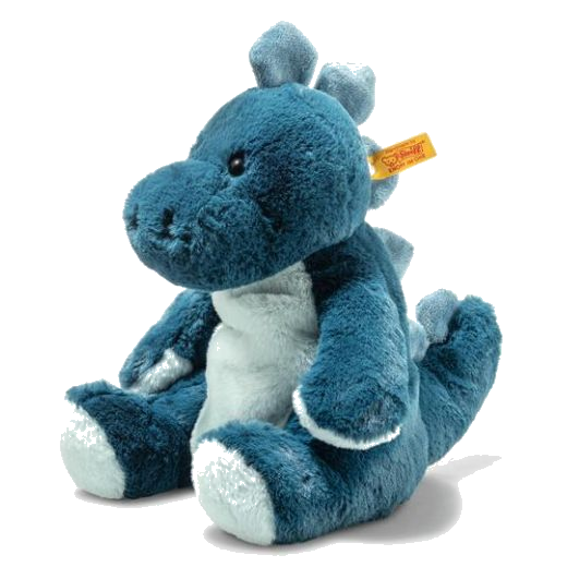 This Steiff Soft Cuddly Friends Spott the Blue Stegosaurus is cuddly with a synthetic stuffing and a soft plush exterior.