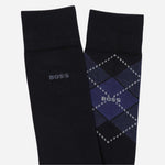 Close up of the BOSS 2-Pack Regular Length Dark Blue Cotton Blend Argyle Socks.