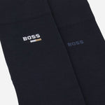 Close up of the BOSS 2-Pack of Regular-Length Cotton-Blend Iconic Logo Navy Blue Socks.