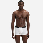 Front view of the white pair from the 3-Pack Cotton Stretch BOSS One Boxer Trunks with Logo Waistbands.