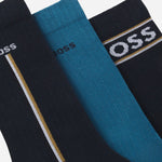 Close up of the 3 Pairs of Socks Iconic Gift Set in Black and Blue with BOSS Logo.