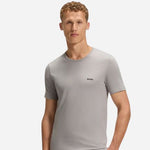 BOSS logo on the 3-Pack Organic Cotton Classic Crew Neck T-Shirts in Dark Grey Light Grey White.