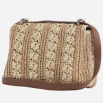 Back view of the BOSS Beyond Raffia Cross Body Bag with Brown Trims and Double 'B' Monogram Logo.