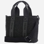 Back view of the BOSS Becky Black Raffia Mini Tote Bag with Zip.