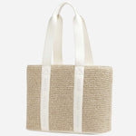 BOSS Becky White Raffia Tote Bag with Embossed Hugo Detailing
