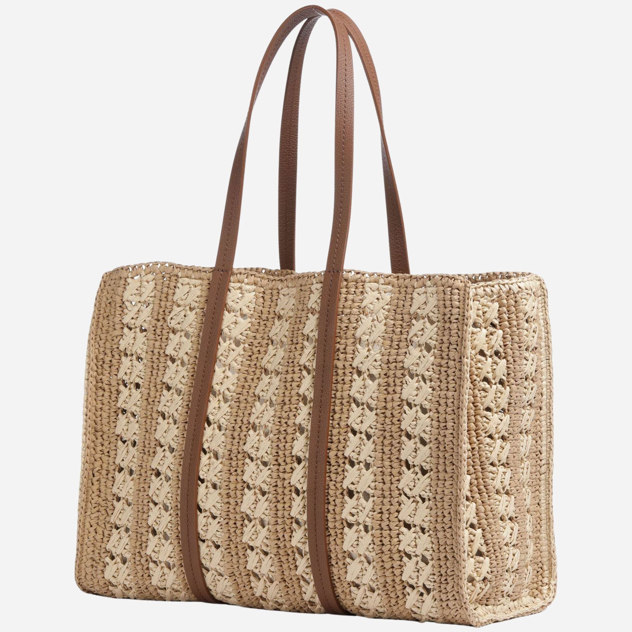 BOSS Beyond Raffia Tote Bag with Brown Trims and Double 'B