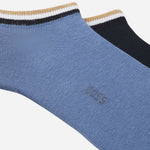 Close up of the BOSS Blue Cotton Ankle Socks With Signature Stripe Set of 2.