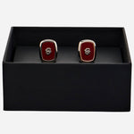 The gift box for the BOSS Brass Cufflinks with Red Enamel Insert and Double 'B' Monogram.