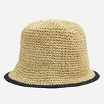 Back view of the BOSS Calantha RA Beige and Black Woven Bucket Hat with Metal Logo.