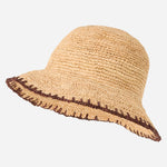 Back view of the BOSS Danika CR Beige and Brown Woven Hat with Metal Logo.