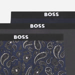 Close up of the BOSS Pack of 3 BOSS ONE Stretch Cotton Boxer Briefs with Black Waistbands.