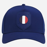 Front view of the BOSS Poulin-BC D'LUX-Flag Blue Polyester Twill Cap with France Flag Badge.