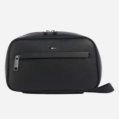 The Ray Black Faux Leather Travel Wash Bag by BOSS.