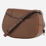 Back view of the BOSS Salley Brown Saddle Bag with Metal Logo.