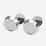 Front view of the Simony Round Brass Cufflinks with White Enamel Insert.