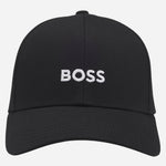 Front view of the BOSS Zed Black Cotton-Twill Cap with Embroidered White Logo.