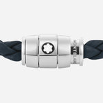The clasp on the Men's Avio Blue Leather and Stainless Steel 3 Ring Bracelet.