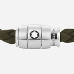 The clasp on the Men's Khaki Leather and Stainless Steel 3 Ring Bracelet.
