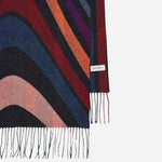 The fringe and Paul Smith signature on the Women's Midnight Swirl Black Lightweight Wool Scarf.